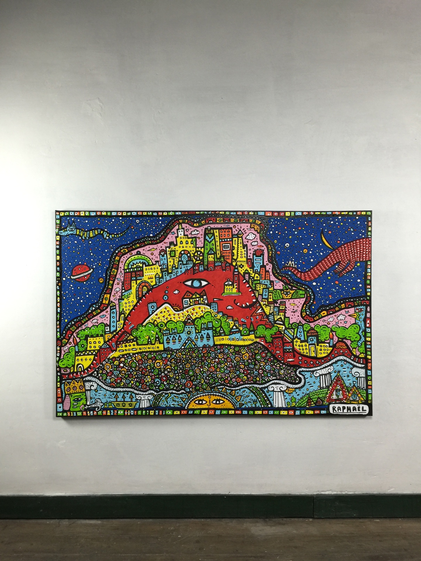 Soleil Levant artwork by Space Raphaël on an exhibition wall