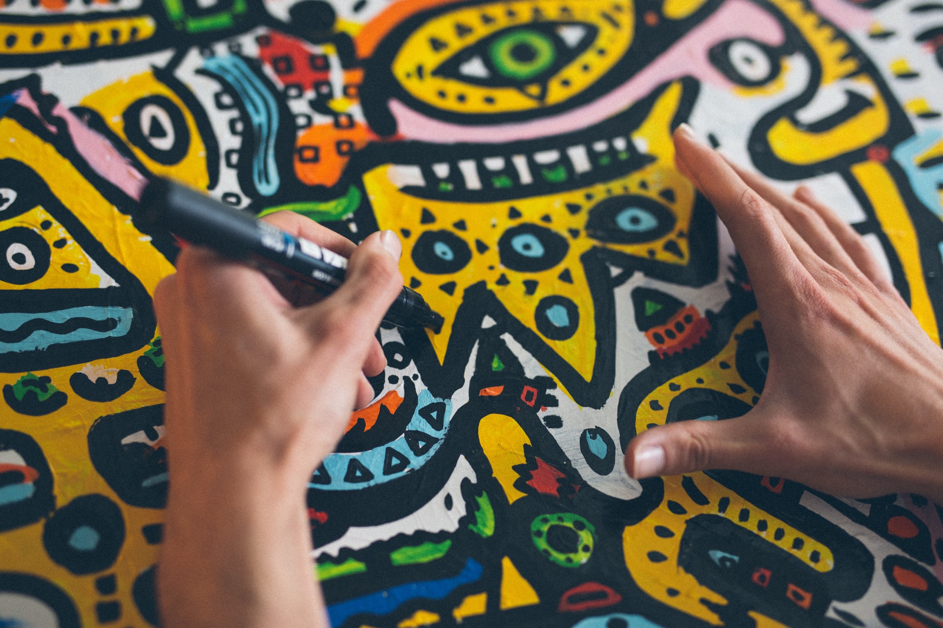 Close detail of Space Raphaël drawing on an original artwork