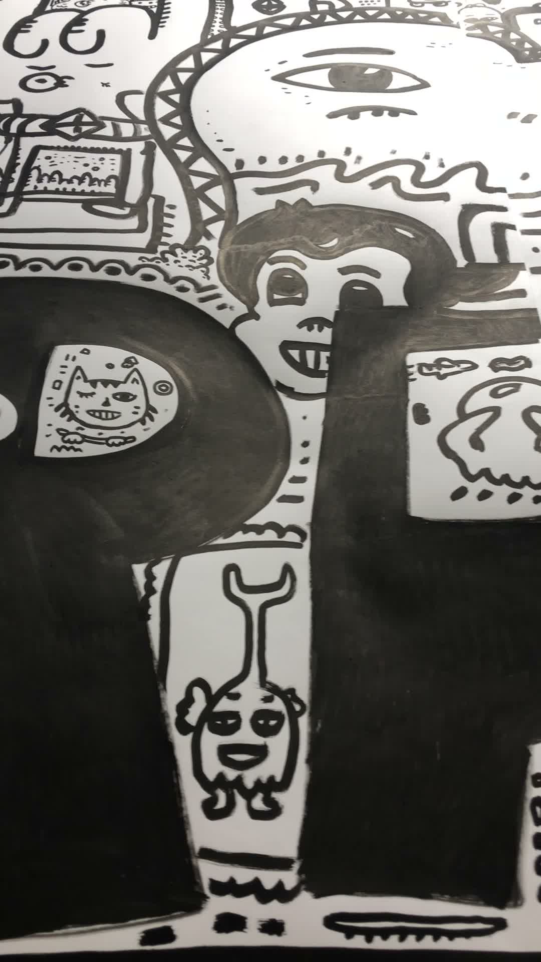 Details of Space Raphaël’s mural at DIAMANT EXHIBITION in Galerie Oppidum, Paris, with music The Harmonizer by Space Raphaël